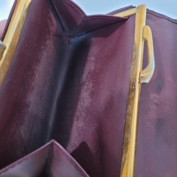 Cartier Vintage Wallet Trifold Leather Bordeaux Red Medium Retro Kisslock Fair - Picture 6 of 11